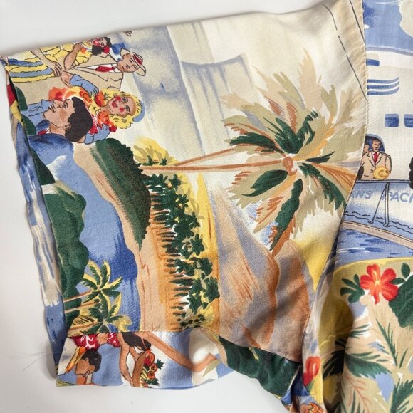 Reyn Spooner Hawaiian Traditions Men Rayon Shirt Small Hula Island Scene Vintage - Picture 5 of 10